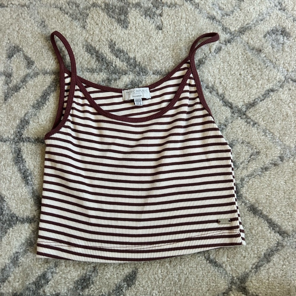 Pull&Bear Burgundy and White Striped Top
